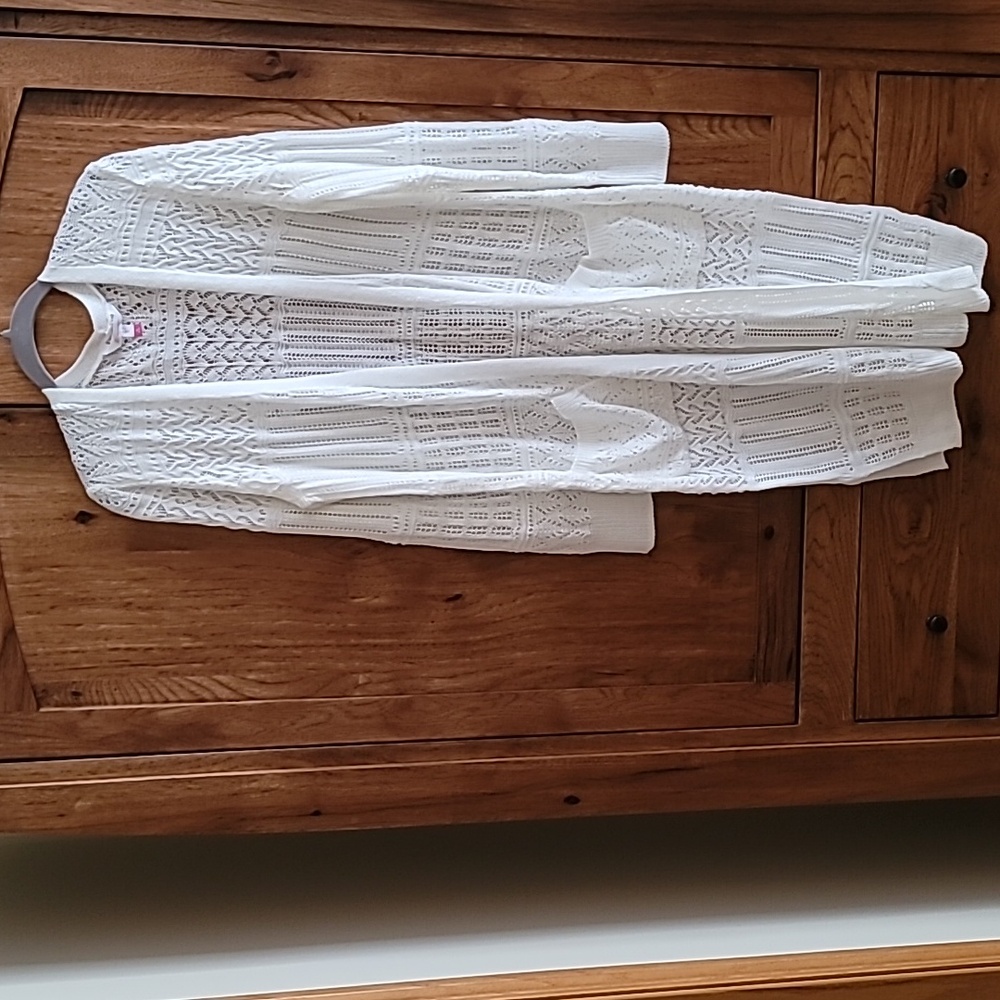 White Open Pointelle Duster Cardigan